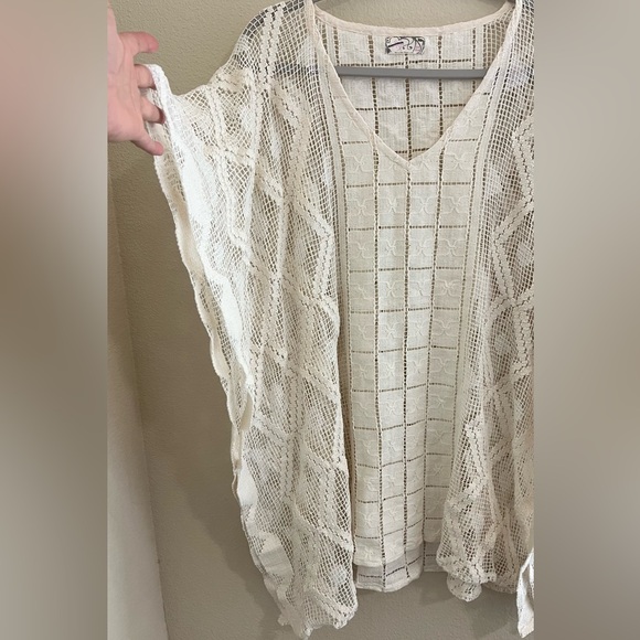 Free People Boho Crochet Kaftan Cover-Up White Cream One Size NEW - Picture 14 of 16